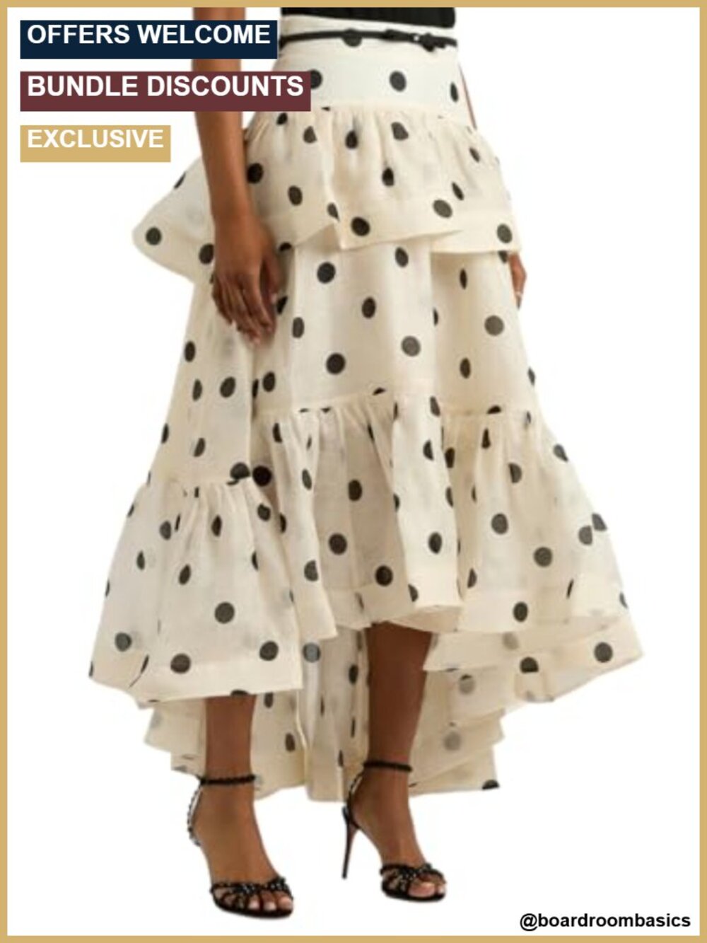 Women's Polka Dot Ruffle Maxi Skirt High Waist Asymmetric Midi